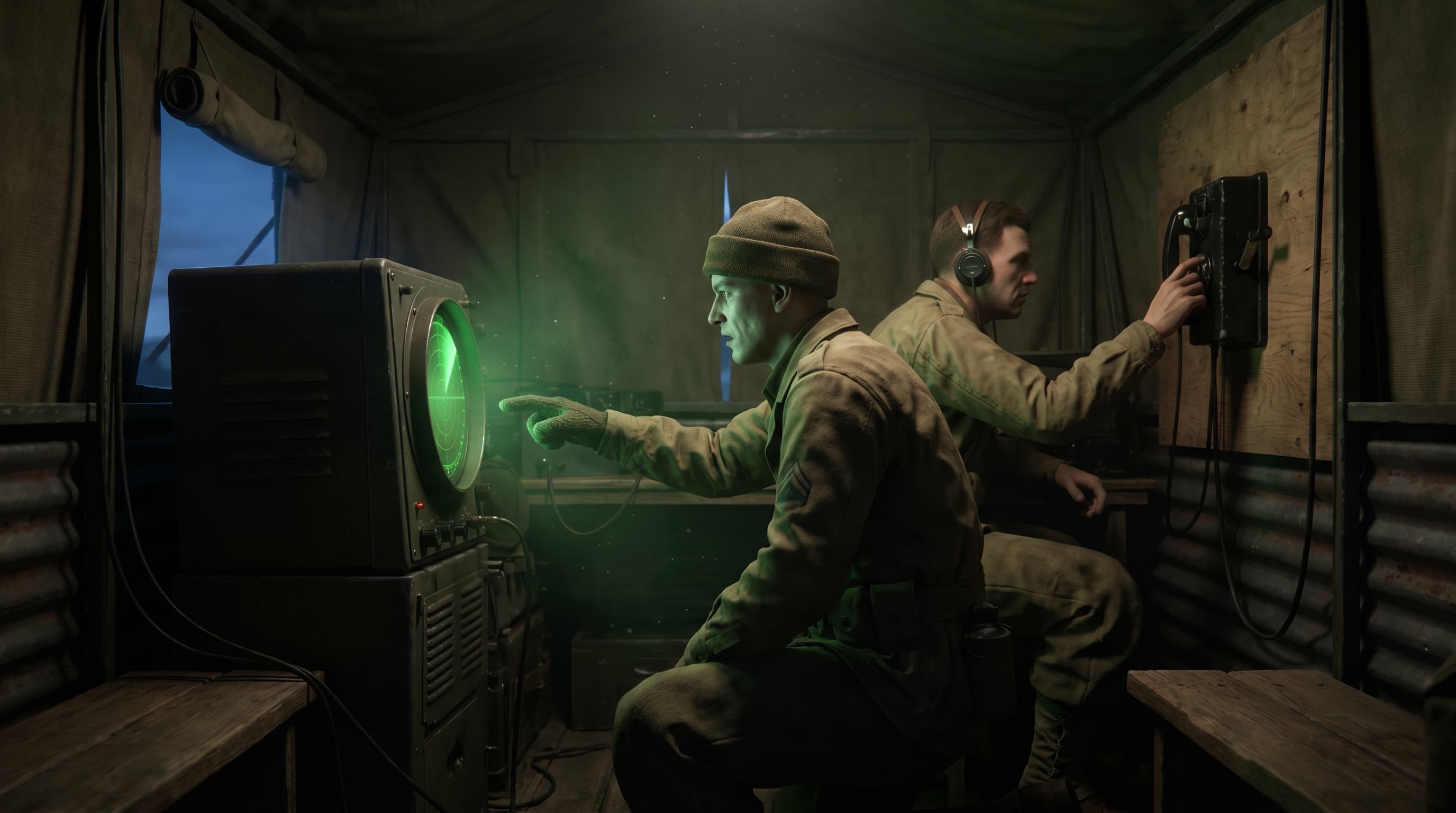 U.S. Army operators tracking signals on the SCR-270 radar Pearl Harbor screen at Opana Point radar station